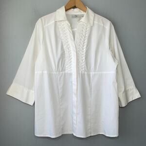 Studio Works Button Up Shirt Size Large White Empire Waist Preppy Career Office